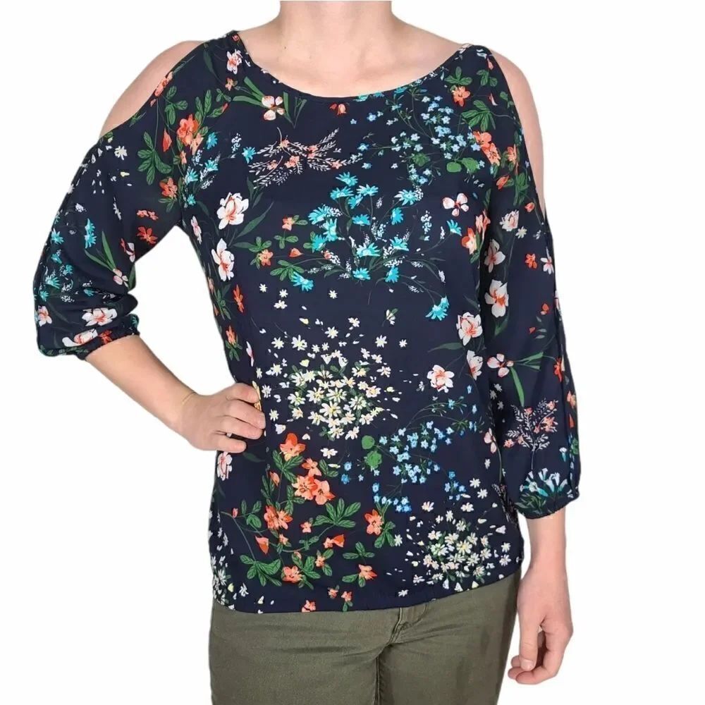 7th Avenue Blue Cold Shoulder Top